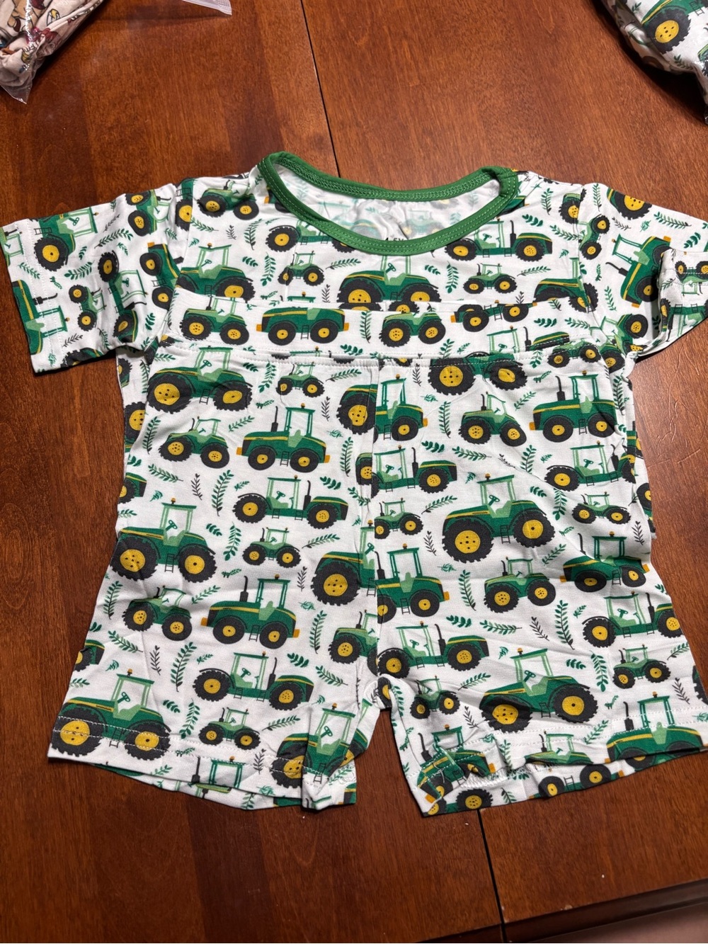 BAMBOO Green and Yellow Tractor Print Kids Pajama Romper